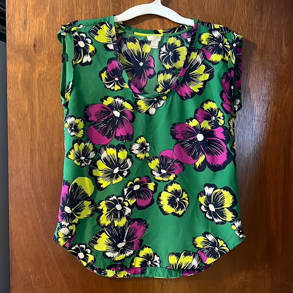 Womens J. Crew Scoop Next Floral Green Blouse